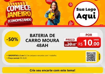 Modelo de Cartaz para Cartaz A4 Horizontal com o tema Comece Janeiro Economizando para Baterias Elétricas