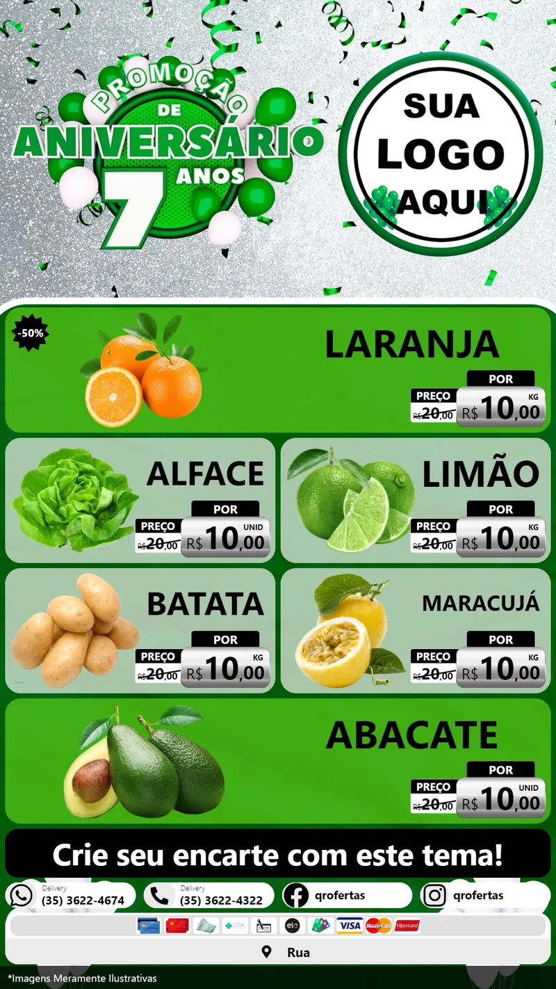 Modelo de TV para TV Vertical com o tema Promoção de Aniversário - 7 Anos para Hortifrúti