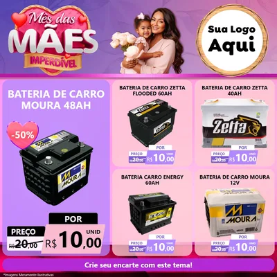 Modelo de Rede Social para Feed Facebook com o tema Mês das Mães Imperdível para Baterias Elétricas