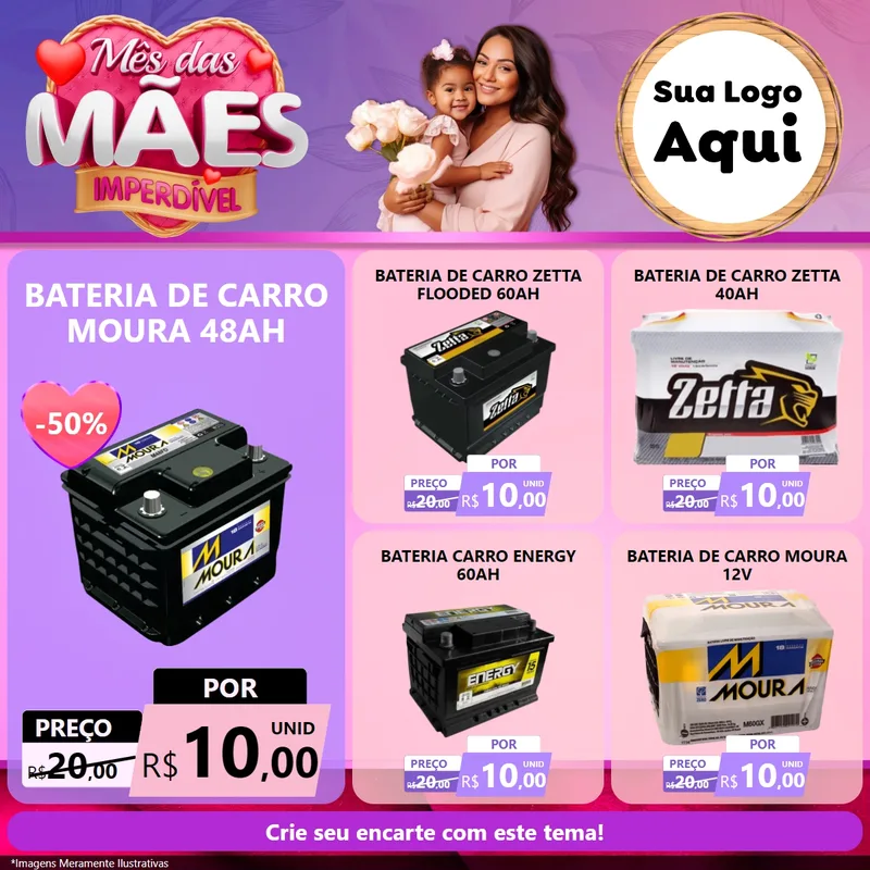 Modelo de Rede Social para Feed Facebook com o tema Mês das Mães Imperdível para Baterias Elétricas