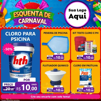 Modelo de Rede Social para Feed Facebook com o tema Esquenta de Carnaval para Produtos para Piscina
