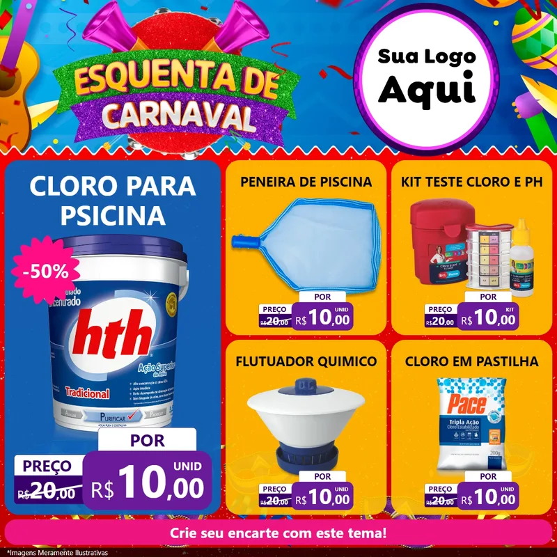 Modelo de Rede Social para Feed Facebook com o tema Esquenta de Carnaval para Produtos para Piscina