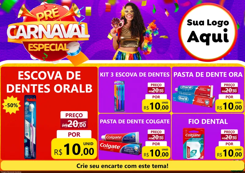Modelo de Encarte para Encarte A4 Horizontal com o tema Pré-Carnaval Especial para Higiene Pessoal