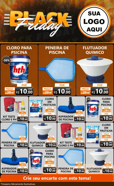 Modelo de Encarte para Encarte Grande com o tema Black Friday para Produtos para Piscina