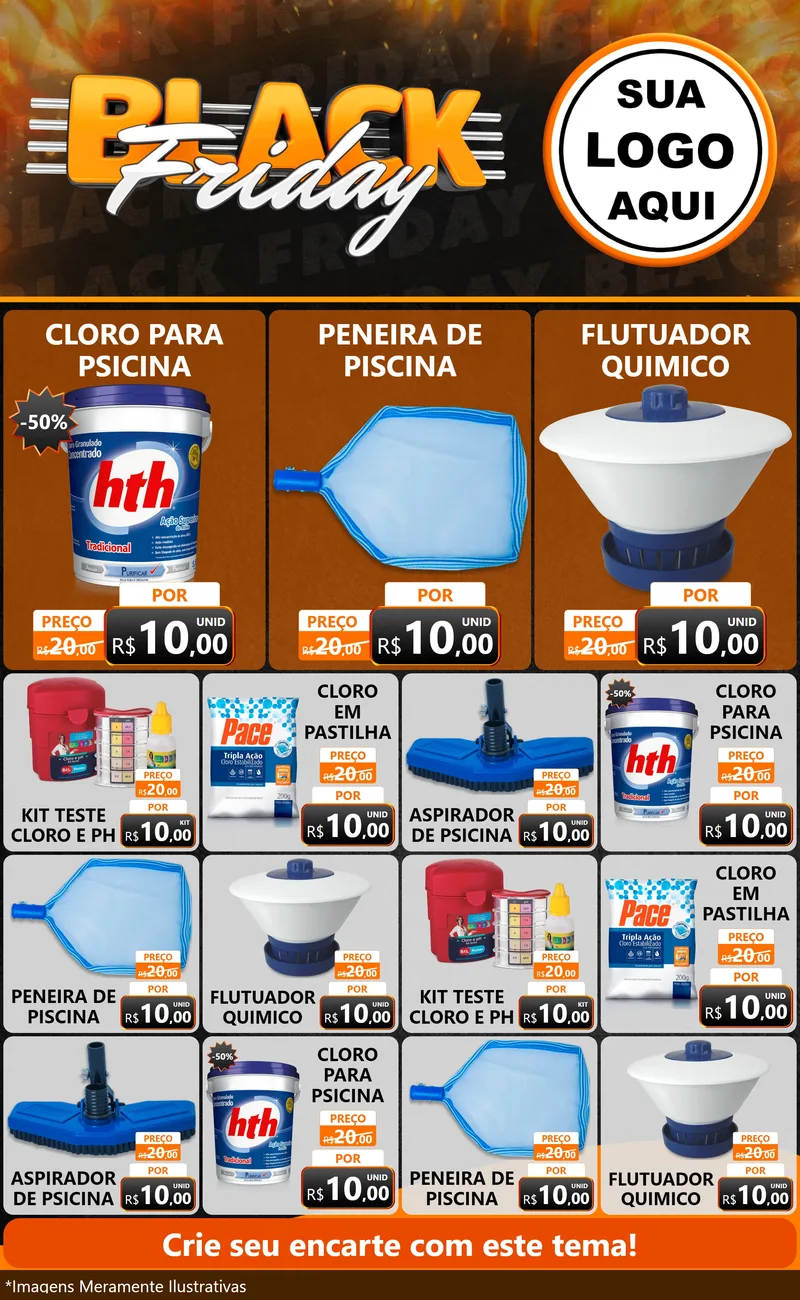 Modelo de Encarte para Encarte Grande com o tema Black Friday para Produtos para Piscina