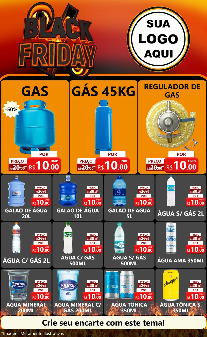 Modelo de Encarte para Encarte Grande com o tema Black Friday para Água e gás