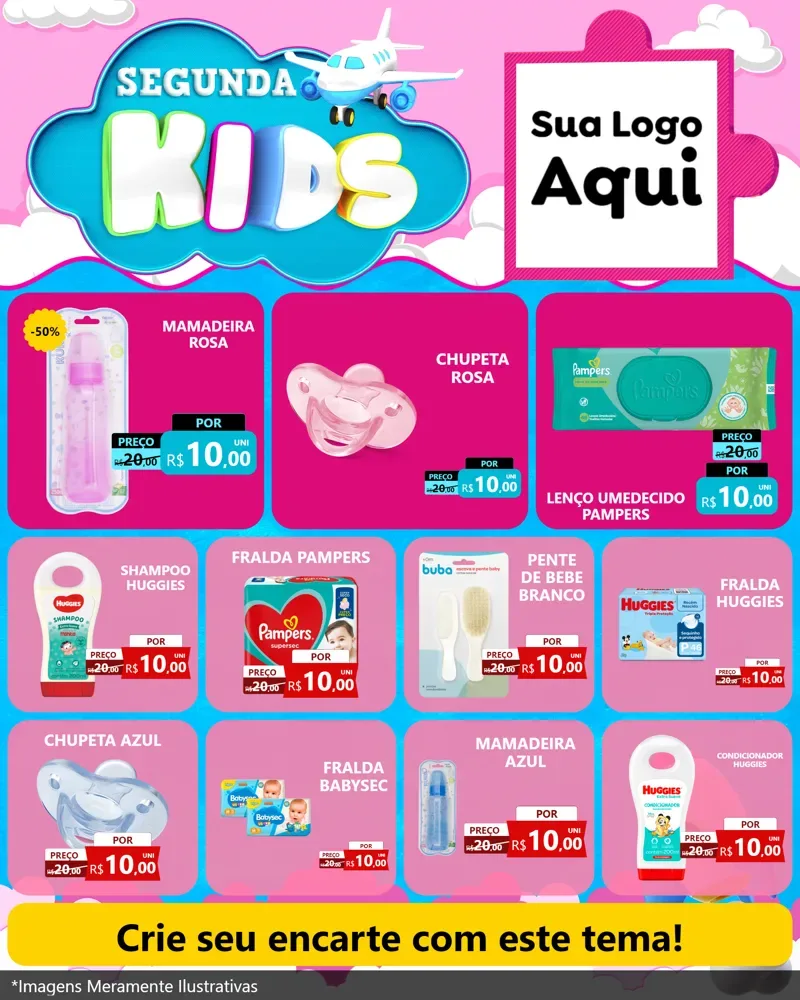 Modelo de Rede Social para Feed Instagram com o tema Segunda Kids para Bebês