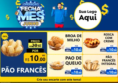 Modelo de Encarte para Encarte A4 Horizontal com o tema Operação Fecha Mês, Junho para Padaria