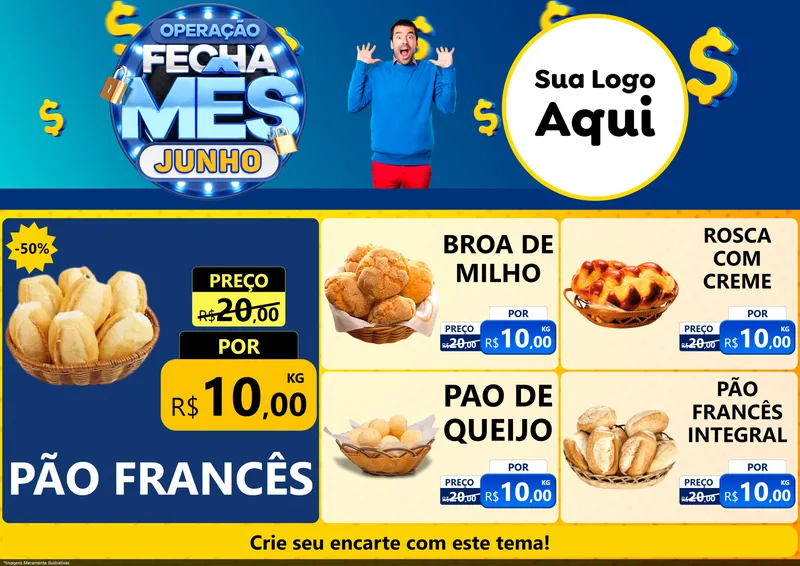 Modelo de Encarte para Encarte A4 Horizontal com o tema Operação Fecha Mês, Junho para Padaria