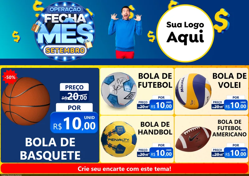 Modelo de Encarte para Encarte A4 Horizontal com o tema Operação Fecha Mês Setembro para Artigos Esportivos