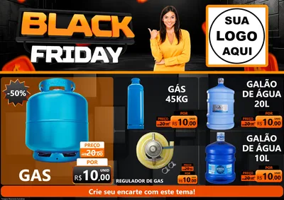 Modelo de Encarte para Encarte A4 Horizontal com o tema Black Friday para Água e gás