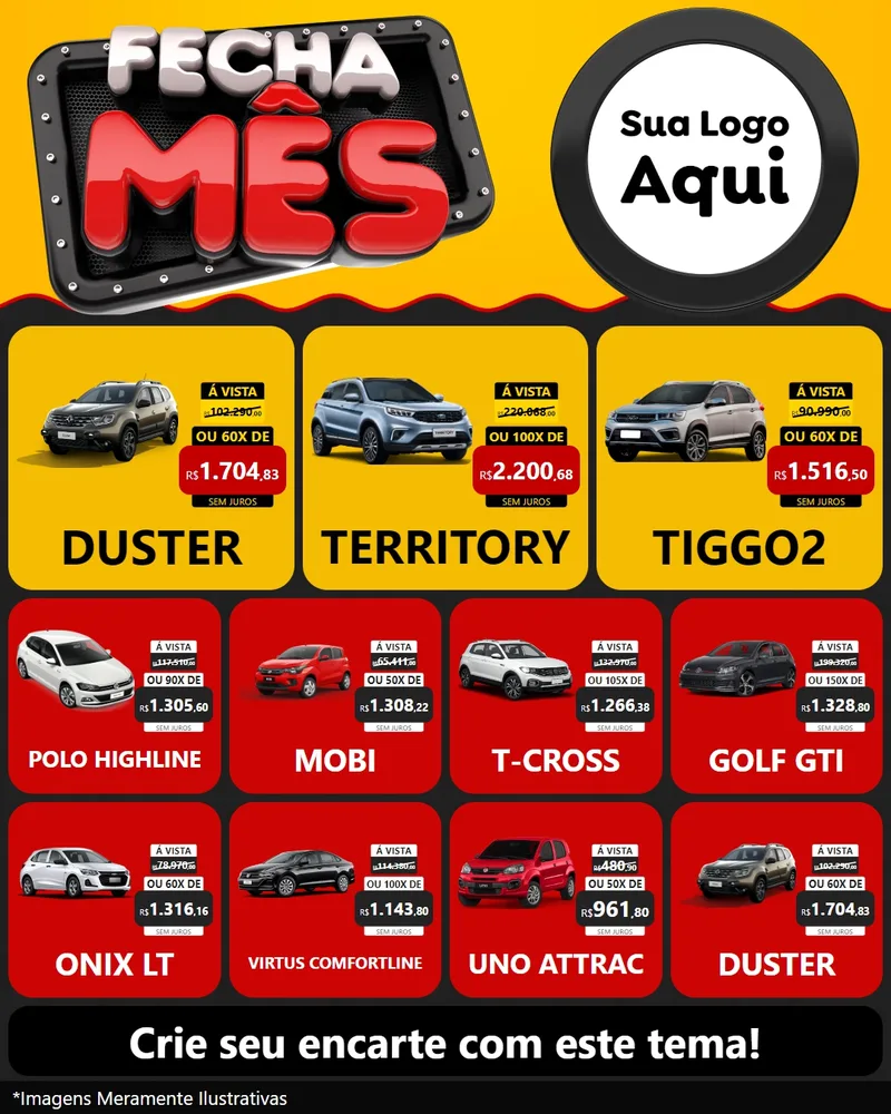 Modelo de Rede Social para Feed Instagram com o tema Fecha Mês para Concessionaria de Carros