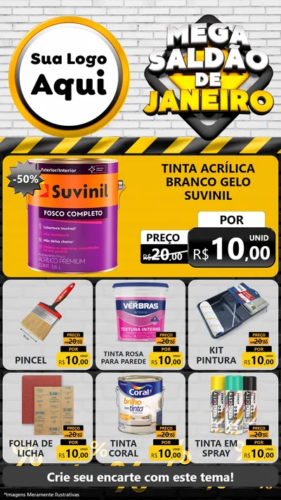 Modelo de Rede Social para Stories com o tema Mega Saldão de Janeiro para Tintas e Ferramentas