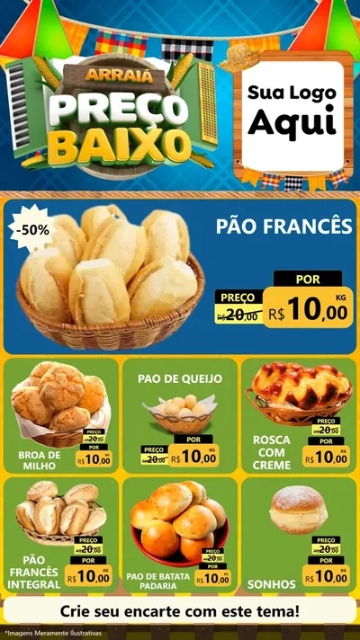 Modelo de Rede Social para Stories com o tema Arraiá de Preço Baixo - Junina para Padaria