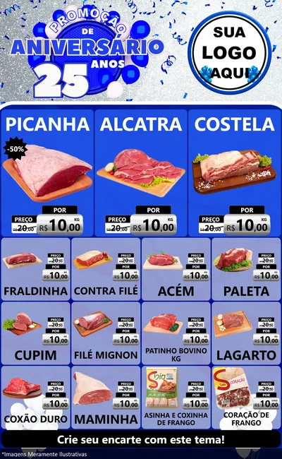 Modelo de Encarte para Encarte Grande com o tema Promoção de Aniversário - 25 Anos para Açougue