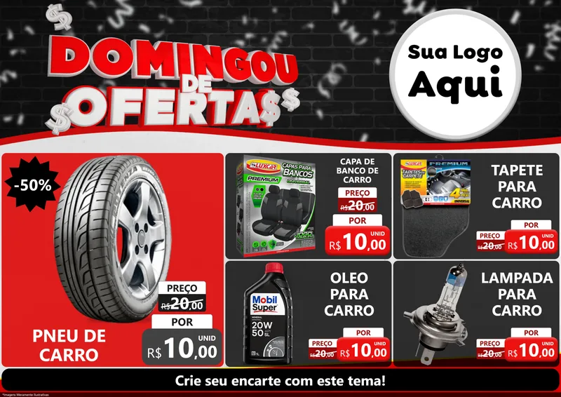 Modelo de Encarte para Encarte A4 Horizontal com o tema Domingou de Ofertas para Auto peças