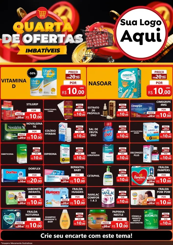 Modelo de Encarte para Encarte A4 Vertical com o tema Quarta de Ofertas Imbatíveis para Farmácia