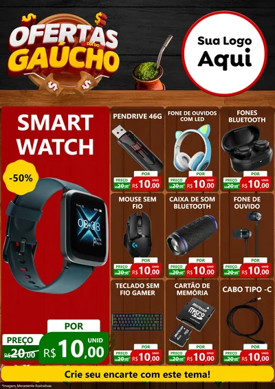 Modelo de Encarte para Encarte A4 Vertical com o tema Ofertas Dia do Gaúcho para Informática