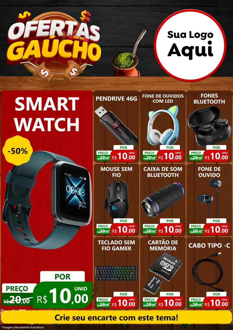 Modelo de Encarte para Encarte A4 Vertical com o tema Ofertas Dia do Gaúcho para Informática