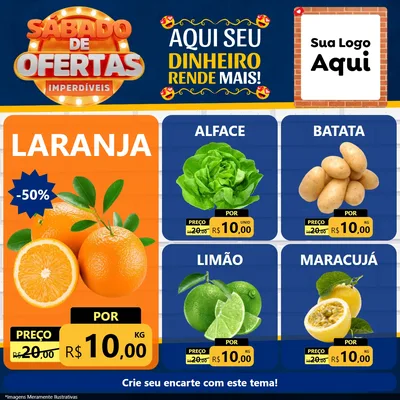 Modelo de Rede Social para Feed Facebook com o tema Sábado de Ofertas Imperdíveis para Hortifrúti