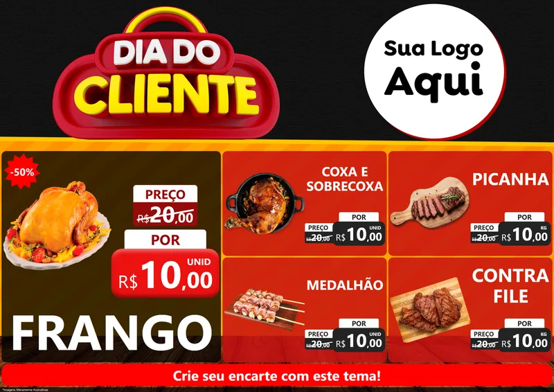 Modelo de Encarte para Encarte A4 Horizontal com o tema Dia do Cliente para Assados