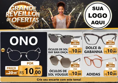 Modelo de Encarte para Encarte A4 Horizontal com o tema Grande Réveillon de Ofertas para Óticas