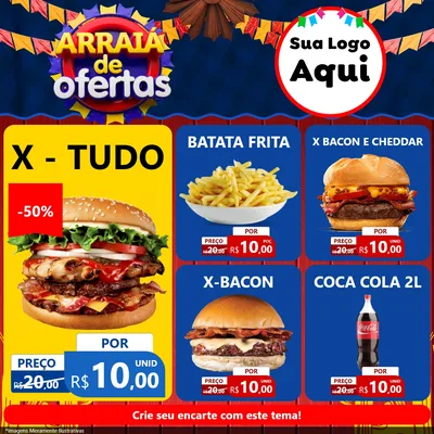 Modelo de Rede Social para Feed Facebook com o tema Arraiá de Ofertas para Hamburgueria