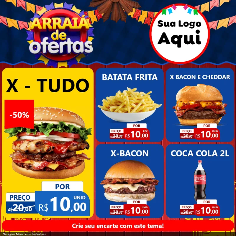 Modelo de Rede Social para Feed Facebook com o tema Arraiá de Ofertas para Hamburgueria