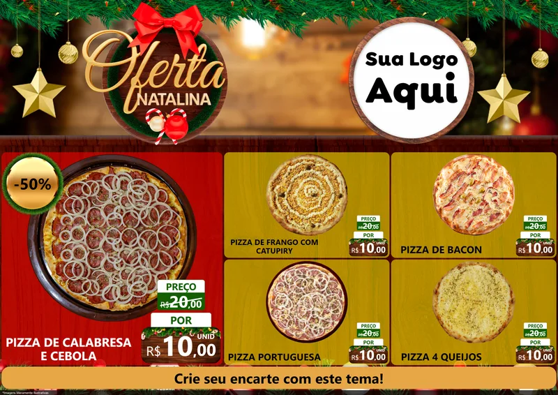 Modelo de Encarte para Encarte A4 Horizontal com o tema Ofertas Natalina para Pizzaria