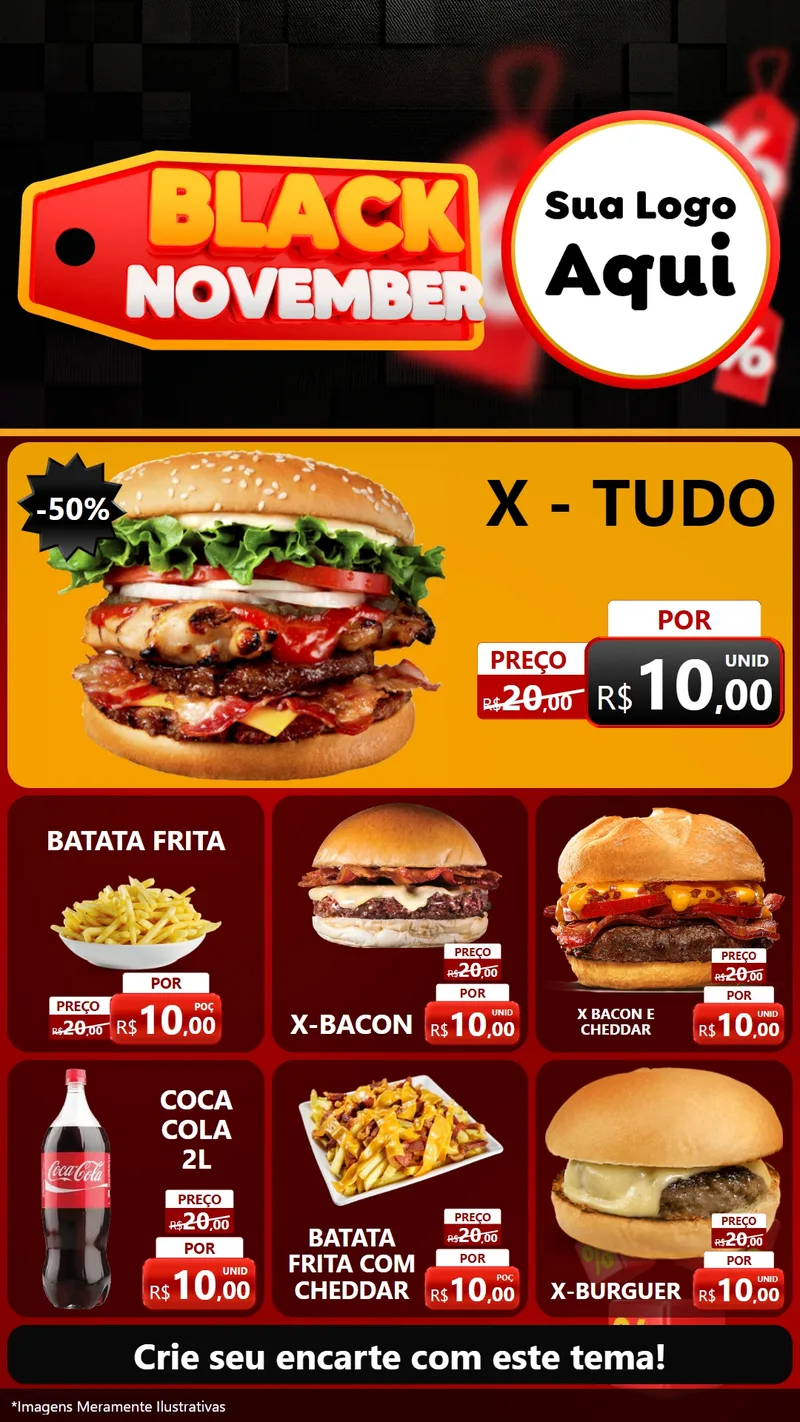 Modelo de Rede Social para Stories com o tema Black November para Hamburgueria