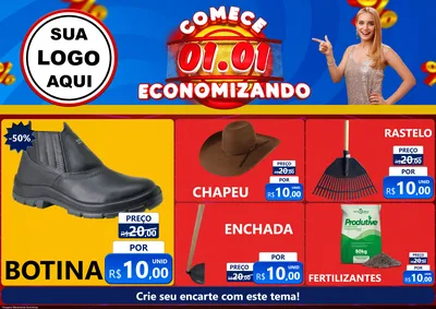 Modelo de Encarte para Encarte A4 Horizontal com o tema Comece 1º de Janeiro Economizando para Agropecuária