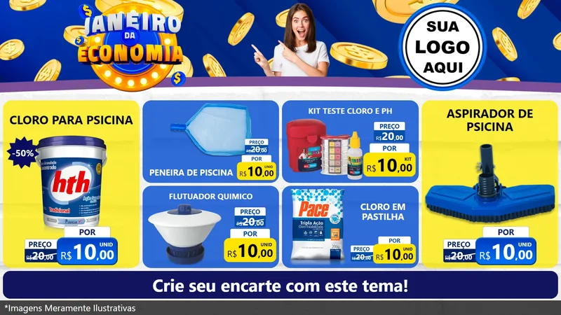 Modelo de TV para TV Horizontal com o tema Janeiro da Economia para Produtos para Piscina