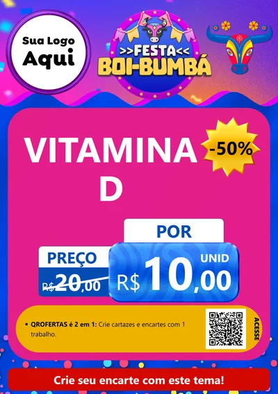Modelo de Cartaz para Cartaz A4 Vertical com o tema Festa Boi-Bumbá para Farmácia