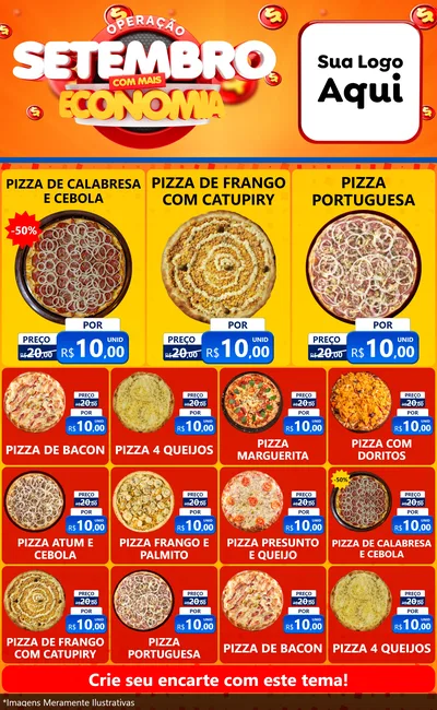 Modelo de Encarte para Encarte Grande com o tema Operação Setembro Com Muita Economia para Pizzaria