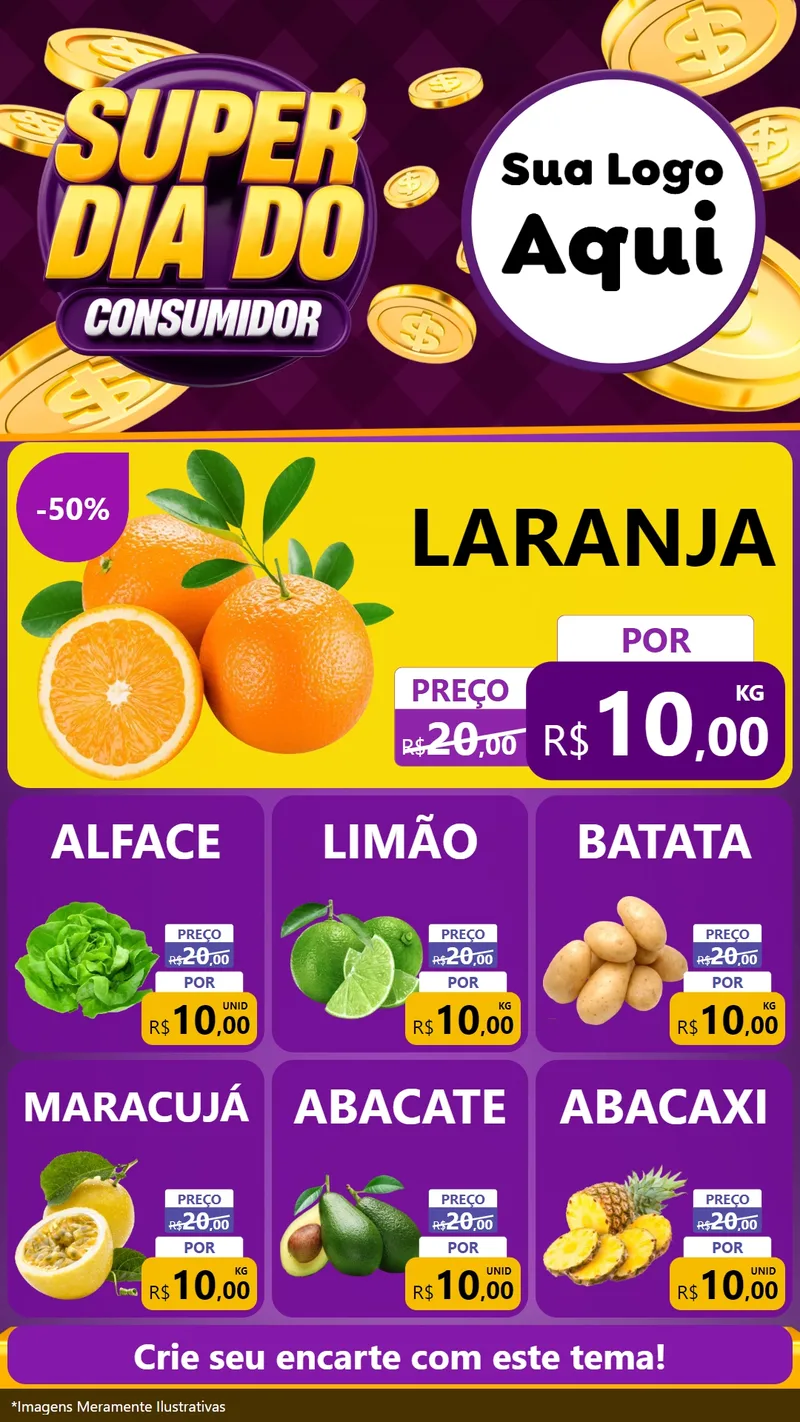 Modelo de Rede Social para Stories com o tema Super Dia do Consumidor para Hortifrúti