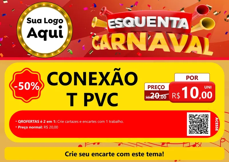Modelo de Cartaz para Cartaz A4 Horizontal com o tema Esquenta Carnaval para Tubos e conexões
