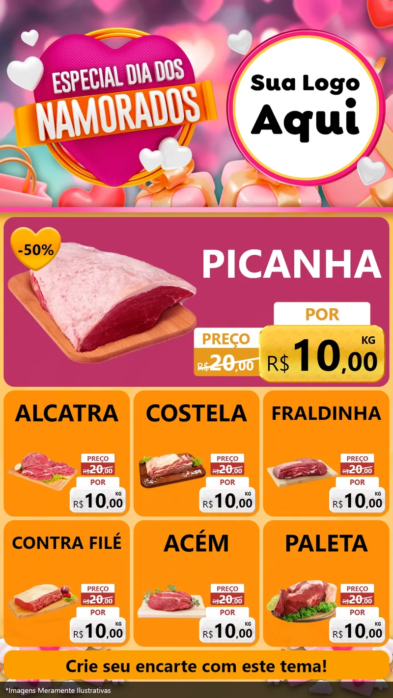 Modelo de Rede Social para Stories com o tema Especial Dia dos Namorados para Açougue