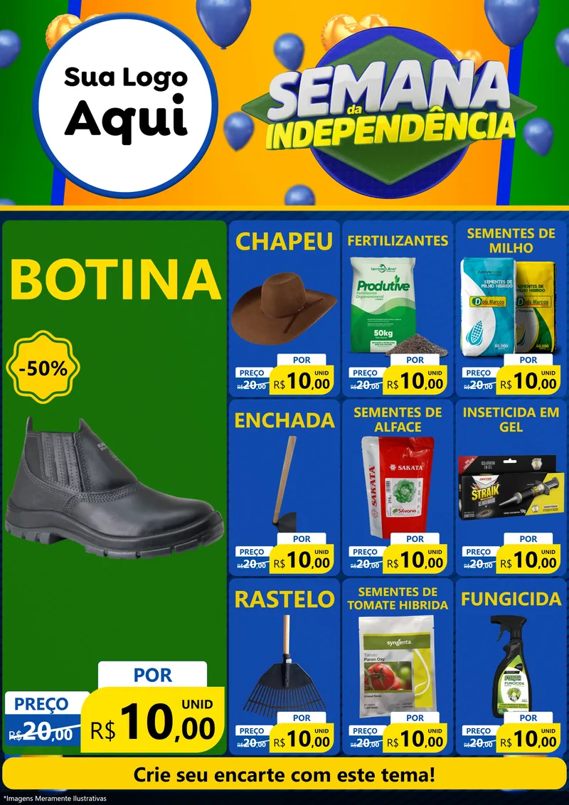 Modelo de Encarte para Encarte A4 Vertical com o tema Semana da Independência para Agropecuária
