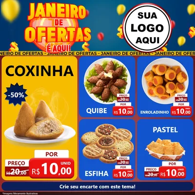 Modelo de Rede Social para Feed Facebook com o tema Janeiro de Ofertas É Aqui! para Salgadaria