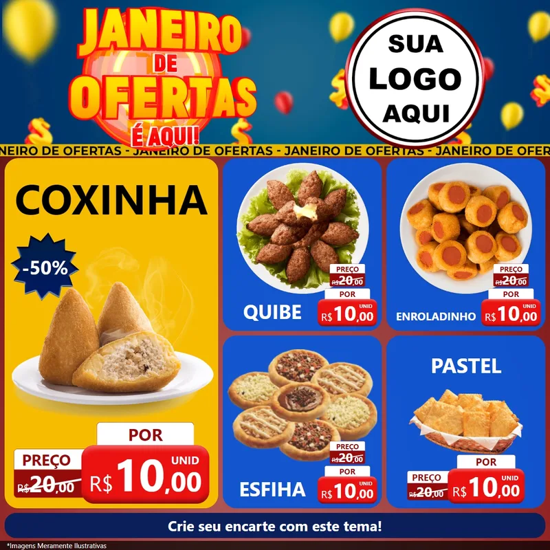 Modelo de Rede Social para Feed Facebook com o tema Janeiro de Ofertas É Aqui! para Salgadaria