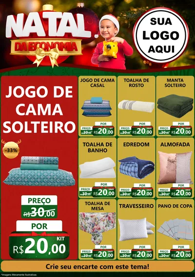 Modelo de Encarte para Encarte A4 Vertical com o tema Natal da Economia para Cama, Mesa e Banho