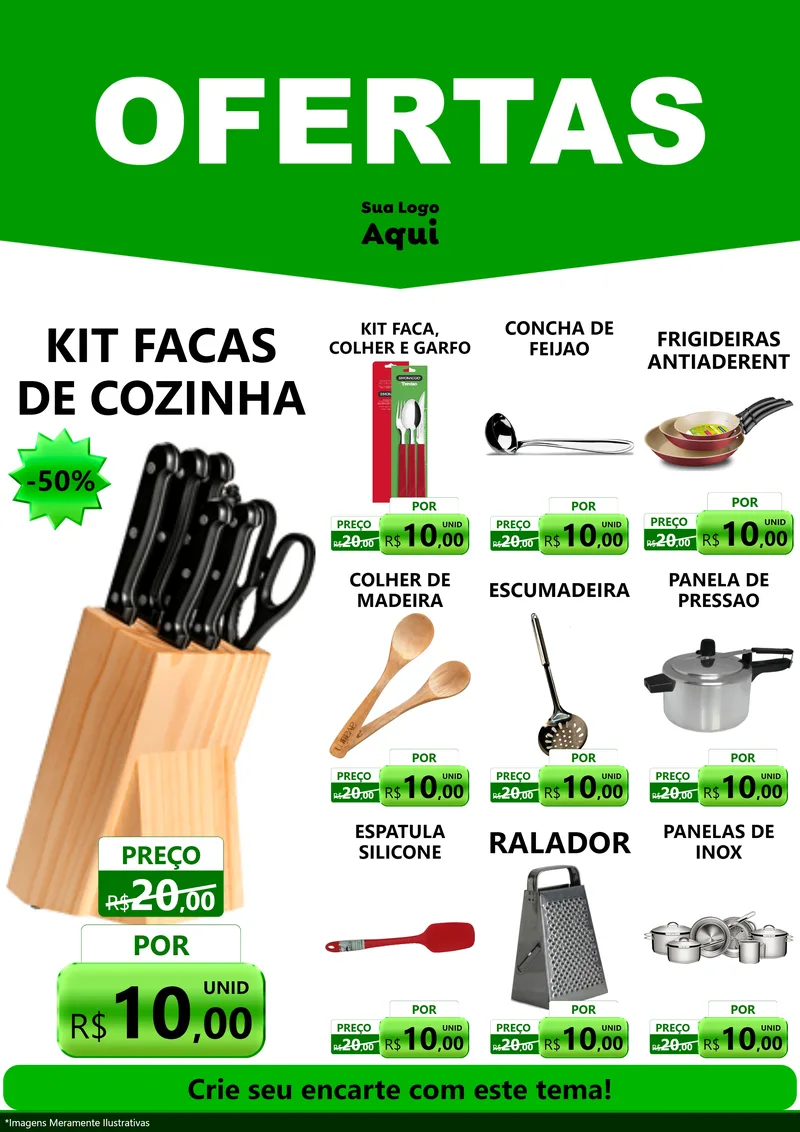 Modelo de Encarte para Encarte A4 Vertical com o tema Ofertas Verde Cartaz para Utilidades Domésticas
