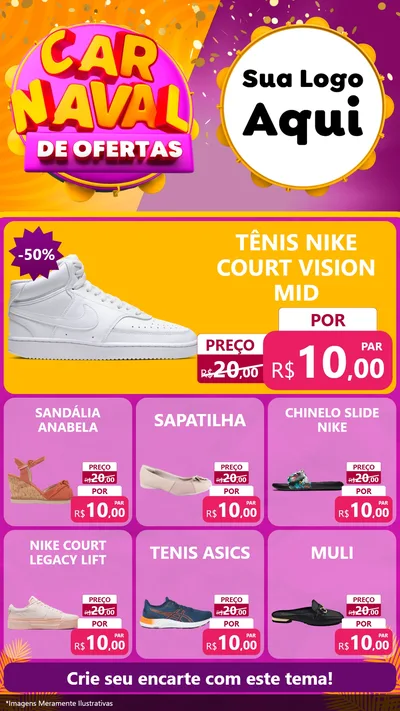 Modelo de Rede Social para Stories com o tema Carnaval de Ofertas para Calçados