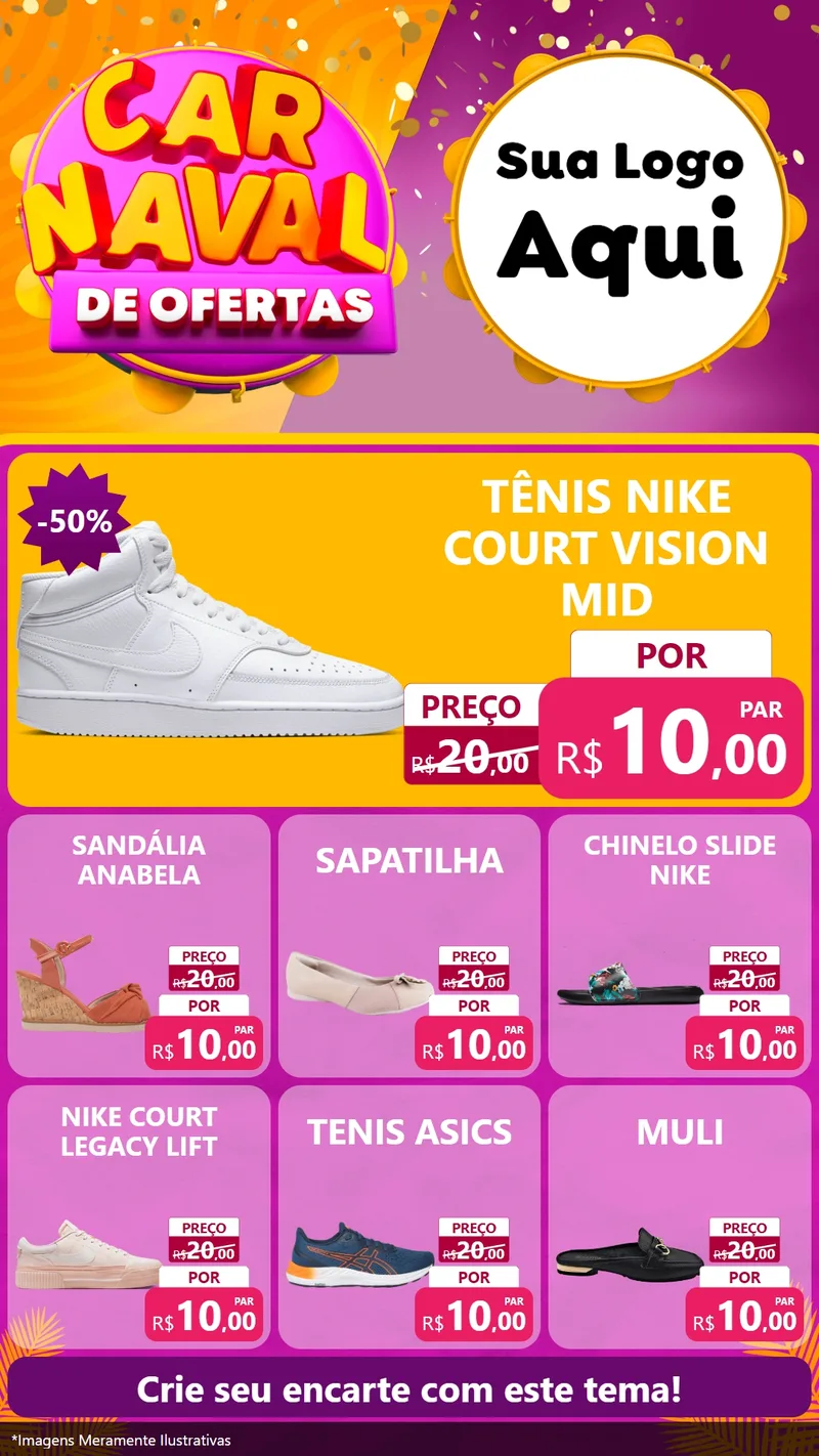Modelo de Rede Social para Stories com o tema Carnaval de Ofertas para Calçados