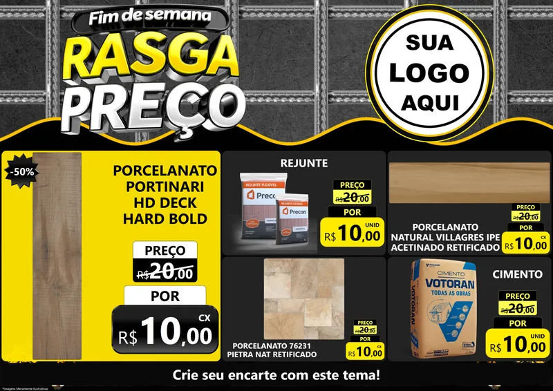 Modelo de Encarte para Encarte A4 Horizontal com o tema Fim de Semana Rasga Preço para Pisos e revestimentos