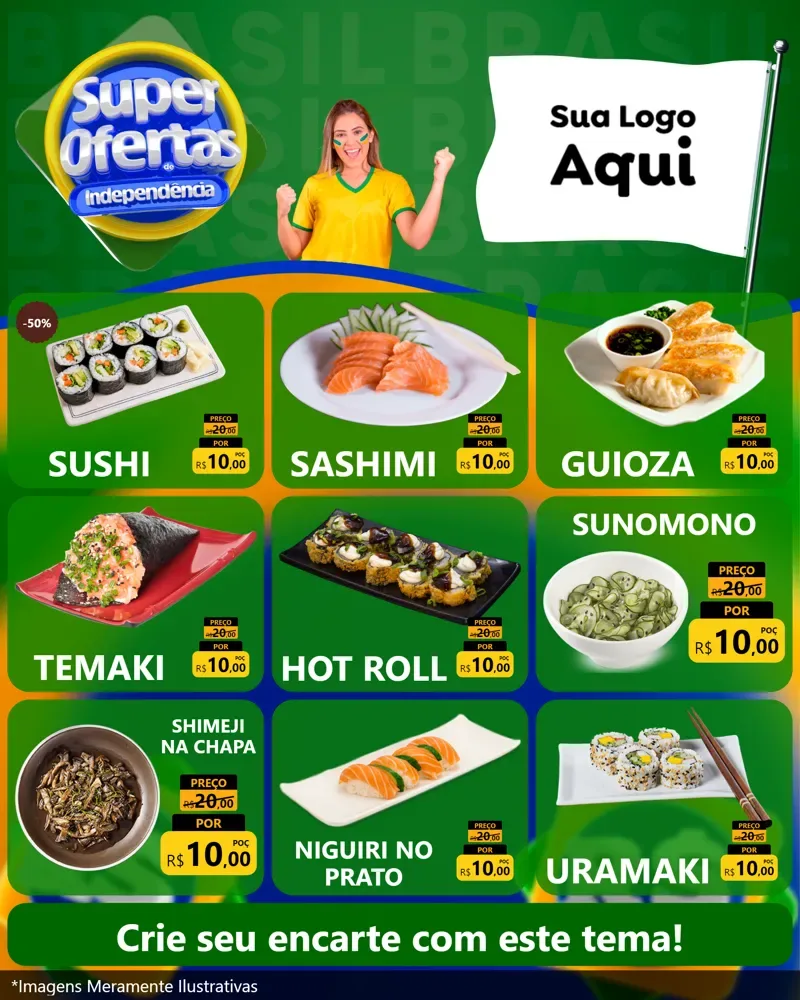 Modelo de Rede Social para Feed Instagram com o tema Super Ofertas de Independência para Comida japonesa