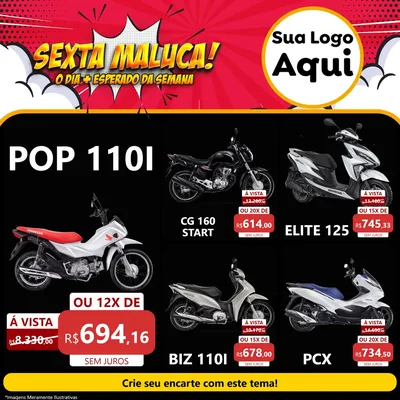 Modelo de Rede Social para Feed Facebook com o tema Sexta Maluca! para Concessionaria de Motos