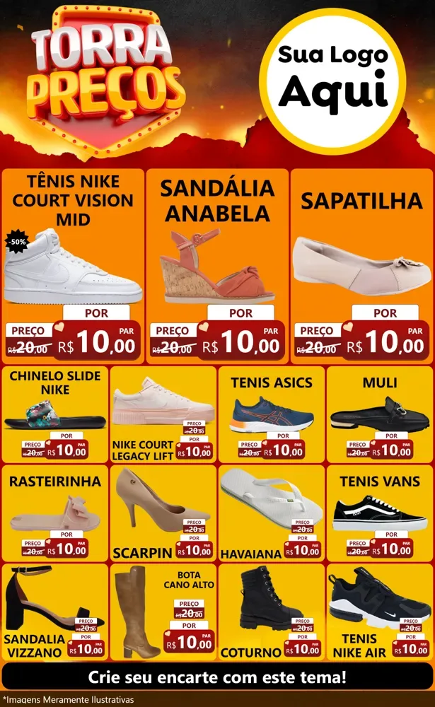 Modelo de Encarte para Encarte Grande com o tema Torra Preços para Calçados