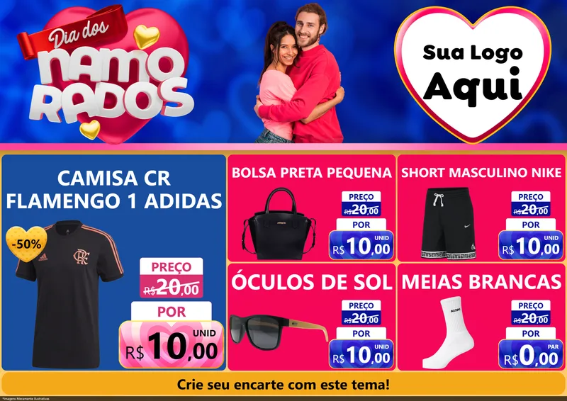 Modelo de Encarte para Encarte A4 Horizontal com o tema Dia dos namorados para Roupas e acessórios