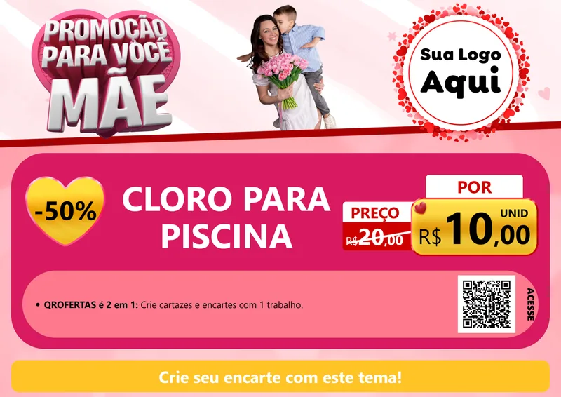 Modelo de Cartaz para Cartaz A4 Horizontal com o tema Promoção Para Você Mãe para Produtos para Piscina